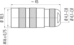 M16 IP67 female cable connector, Contacts: 2, 4.1 - 7.8 mm, shielding is not possible, solder, IP67, UL