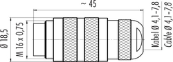 M16 IP67 cable connector, Contacts: 4, 4.0 - 8.0 mm, shielding is not possible, crimp (Crimp contacts must be ordered separately), IP67, UL