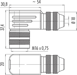 M16 IP67 female angled connector, Contacts: 5, 4.0 - 6.0 mm, shieldable, solder, IP67, UL