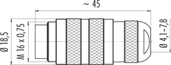 M16 IP67 cable connector, Contacts: 6 DIN, 4.0 - 8.0 mm, shielding is not possible, solder, IP67, UL