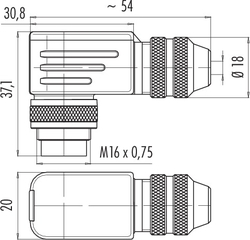 M16 IP67 male angled connector, Contacts: 6 DIN, 4.0 - 6.0 mm, shieldable, solder, IP67, UL