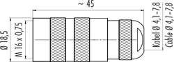 M16 IP67 female cable connector, Contacts: 8 DIN, 4.0 - 8.0 mm, shielding is not possible, crimp (Crimp contacts must be ordered separately), IP68, UL, AISG compliant