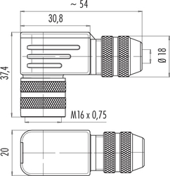 M16 IP67 female angled connector, Contacts: 7, 6.0 - 8.0 mm, shieldable, solder, IP67, UL