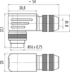 M16 IP67 male angled connector, Contacts: 19, 6.0 - 8.0 mm, shieldable, solder, IP67, UL