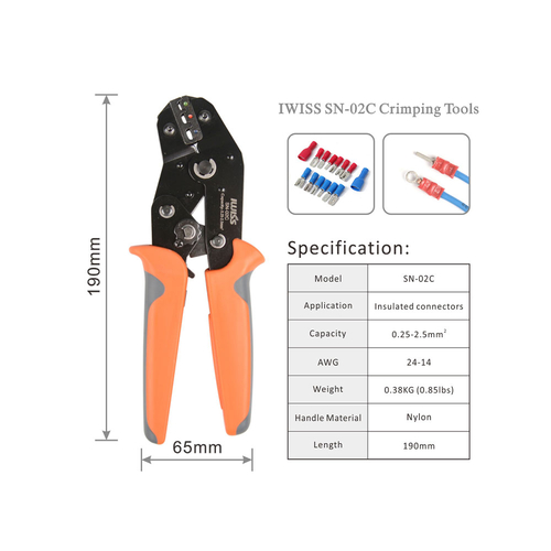 Ratchet Terminal Crimper Tool for 0.25 - 2.50 mm² Cable